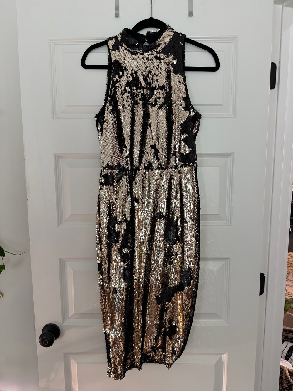 Zara Black and Gold Sequin Midi Dress